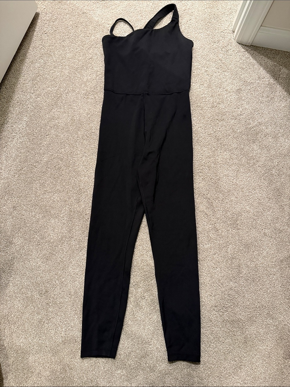 IVL Black One-Shoulder Athletic Jumpsuit